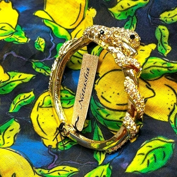 Brand New Natasha Gold Tone Rhinestone Snake Wrap Hinge Bracelet Cuff Bangle - Picture 8 of 16